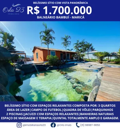 BAMBUÍ, ORLA 23 IMOBILIÁRIA VENDE! Excelente chácara no bairro de Balneário Bambuí, Maricá