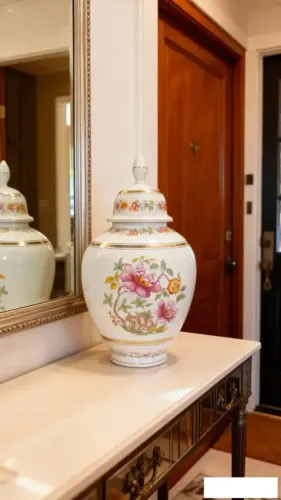 Jarro De Porcelana Com Tampa, Com Decoração Floral Policroma