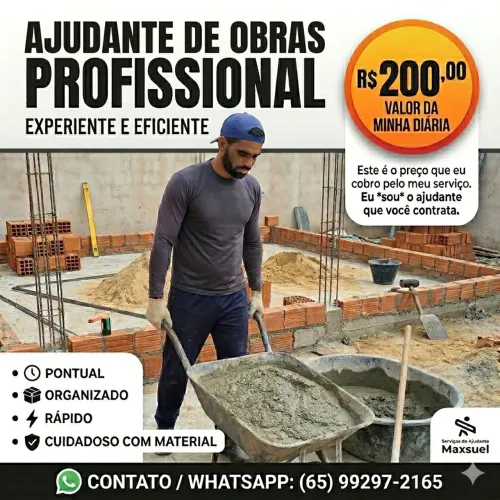 Ajudante de Obra Profissional - Experiente, Ágil e Pontual