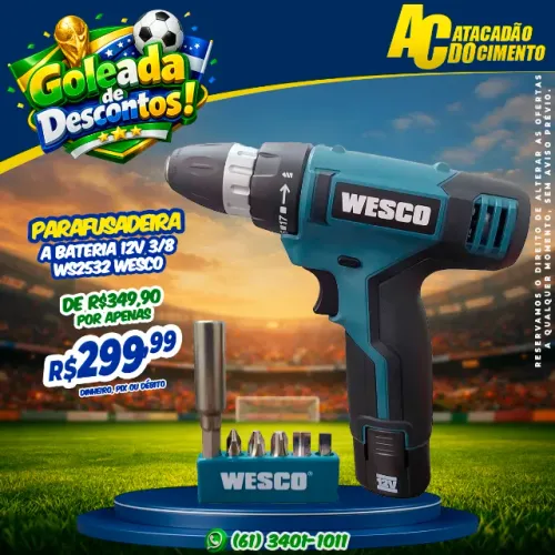 Parafusadeira a Bateria 12V 3/8 Com Acessórios WS2532 WESCO