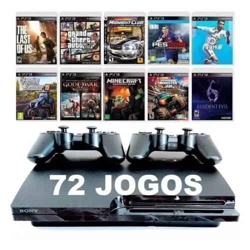 PS3 SONY COM 72 JOGOS INCLUSOS
