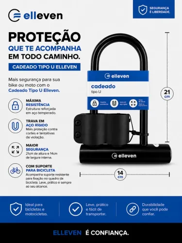 Cadeado antifurto Elleven 21cm em Aço temperado