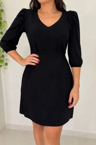 Vestido midi em suede manga levemente bufante