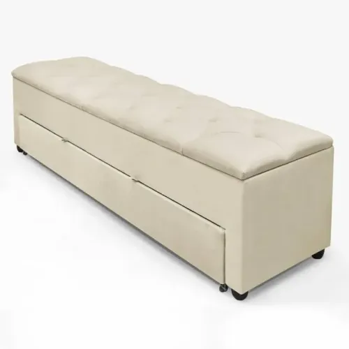 Recamier Baú Paris Sapateira Com Gaveta Luxo Decorativo Estofado Tamanho 1,30m Móveis De A
