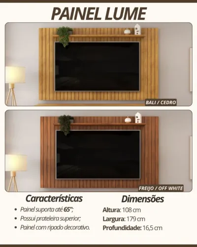 Painel Lume tv até 65 polegadas