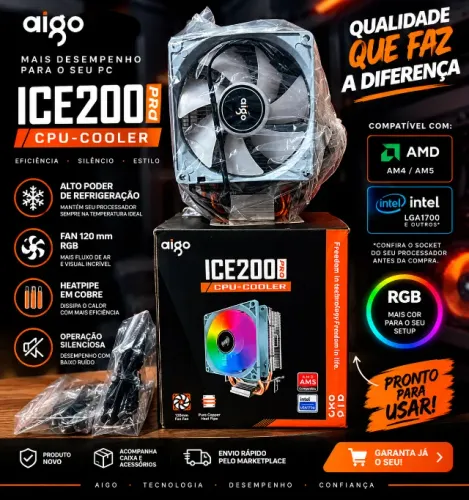 COOLER AIGO ICE 200 PRO SEMI NOVO INTEL E AMD