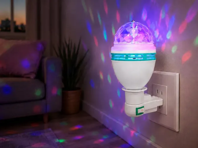 Lâmpada LED Giratória Colorida E27 para Festa com Adaptador