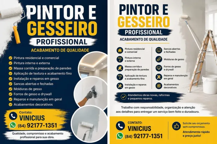 PINTOR E GESSEIRO PROFISSIONAL | ACABAMENTO DE QUALIDADE.