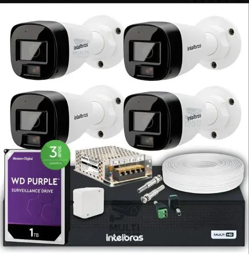 Kit DVR 4 canais Intelbras com HD 1 terabyte 