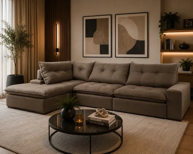 Sofá com Chaise Alto Padrão ULTIMA PEÇA MOSTRUÁRIO