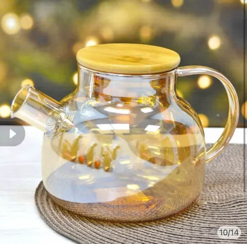 Chaleira De Vidro Bule que vai ao fogo 1 Litro Com Tampa de Bambu Cristal perfeita