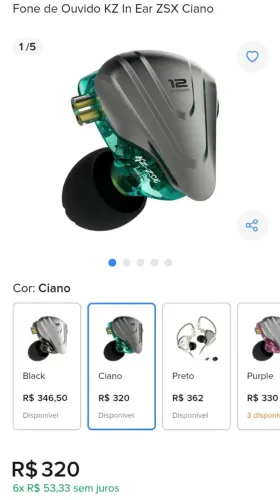 Fone de ouvido KZ In Ear ZSX <br>Está novo, usei duas vezes só <br>Preço abaixo pra sair logo