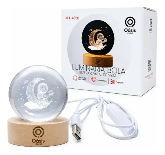 2 Unidades Luminária De Mesa Astronauta Led Bola Crist - Oasis Oih-4856