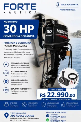 30hp Comando a distância Lançamento Mercury 2026
