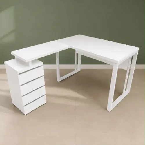 mesa em L happy com gaveteiro 1,10 x 1,40 m branco para escritório 