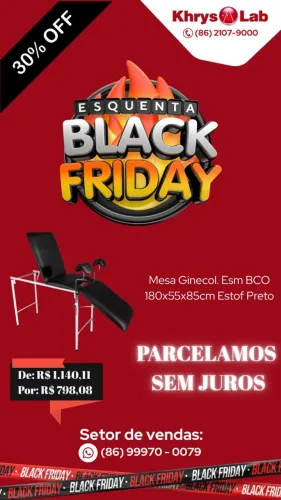 MESA GINECOL.ESM BCO 180X55X85CM ESTOF PRETO