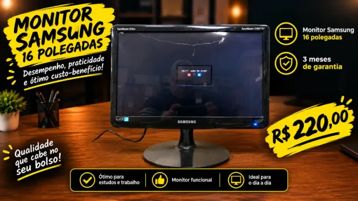 Monitor LED Samsung 16 Polegadas. Funcionando 100% com Garantia