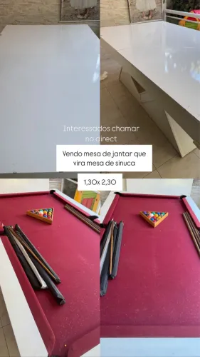 Mesa sinuca/jantar branca tecido vinho