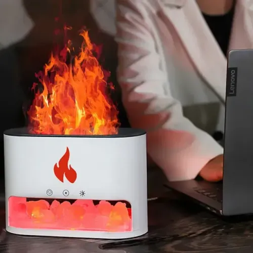 Umidificador Aromatizador H'maston JSQ03 Chama Vulcão LED 7 Cores 250ml Portátil