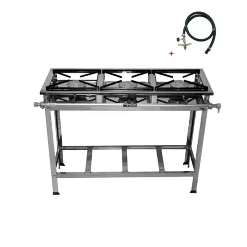 Fogão industrial Alta Pressão Em inox 3 Bocas Com Kit Gás