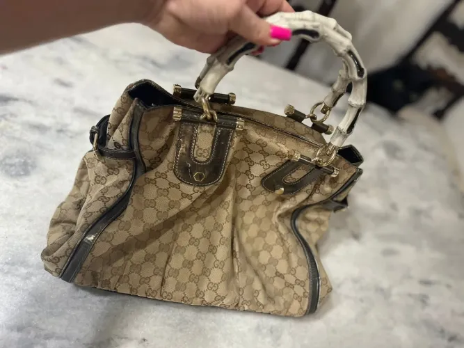 Bolsa Tote Gucci Bamboo Canvas Original