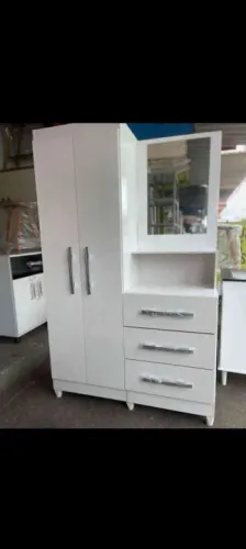 Guarda-roupa com Espelho e Cômoda 3 Gavetas - Branco