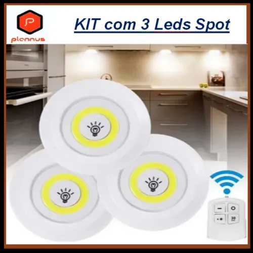 Kit com 3 Lâmpadas Luminária Led Spot Sem Fio Controle Remoto z349