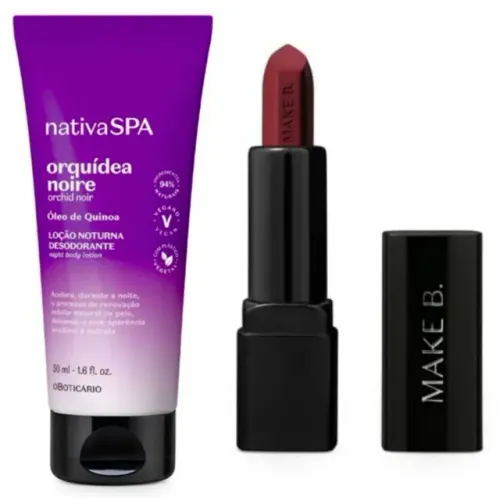 Loção Corporal Nativa Spa Orquídea Noire 50ml + MiniBatom Mate Vermelho Make B. 1,6g