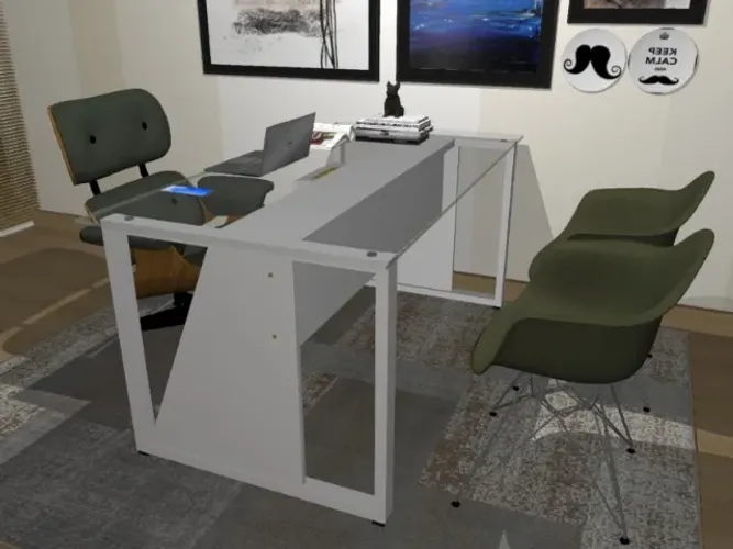 Mesa de Escritório. Em Madeira Maciça, square trapeze executive. Luxo. Com Vidro Temperado