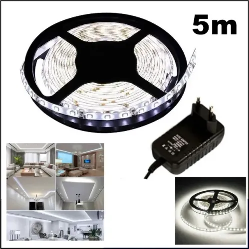 Fita Super Led 5050 Branco 300 Leds 5 M Com Fonte Cor da luz Branco-frio