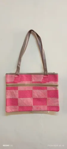 Bolsa Em Retalho De Couro Cor de Rosa