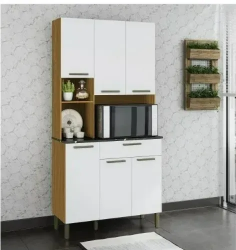 "Beleza e Funcionalidade: Kit Cozinha Compacta Tannat Gold 6 Portas 1 Gaveta em MDF