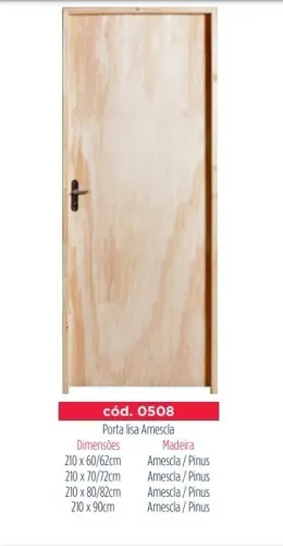 Porta Lisa Amescla 210x60/70/80 -Bat. 11 cm Misto(Eucalipto, Cedro e Cambara)
