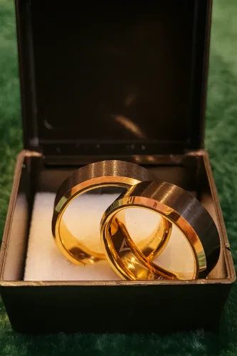 Par de alianças de tungstênio preto com borda dourada