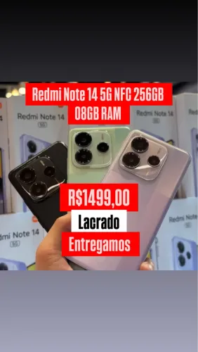 Celular Linha Redmi Note 14 5G 108MP Câmera 256/08 Lacrado Entregamos Preto Verde Xiaomi 