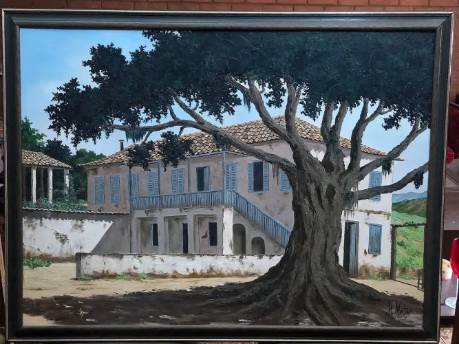 Quadro de fazenda a óleo de M. Martins