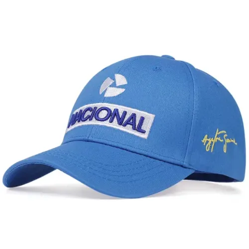 Boné Ayrton Senna Nacional Fórmula 1 Retrô Assinatura Azul