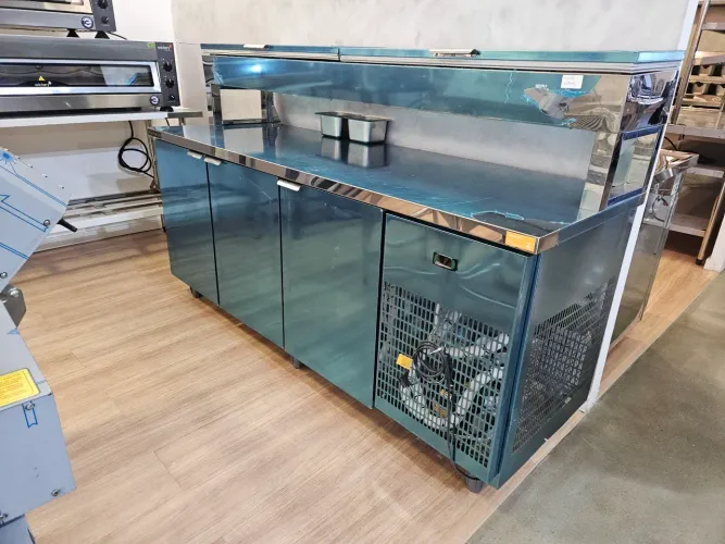 balcão refrigerado de inox com condimentador - novo