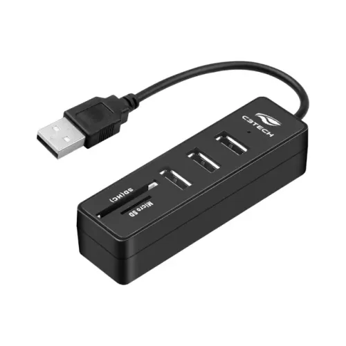 Hub USB 2.0 5 Portas C3Tech HU-L200BK (3 USB + 2 Leitor de Cartão SD e Micro SD) - WZetta