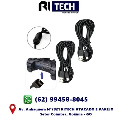 Cabo Controle Ps3 V3 Usb Grande Turbo Reforçado Carrega e Joga Manete Play 3 