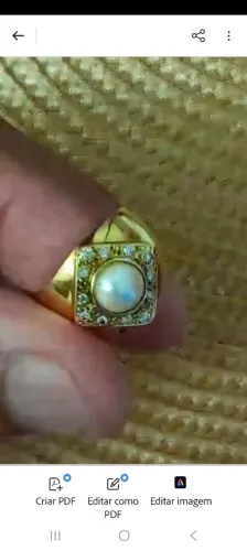 Anel de ouro 750 com pérola e brilhante número 17.