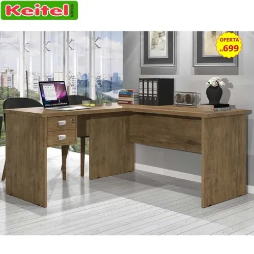 Escrivaninha Tauros Em L Com 2 Gavetas Rústica