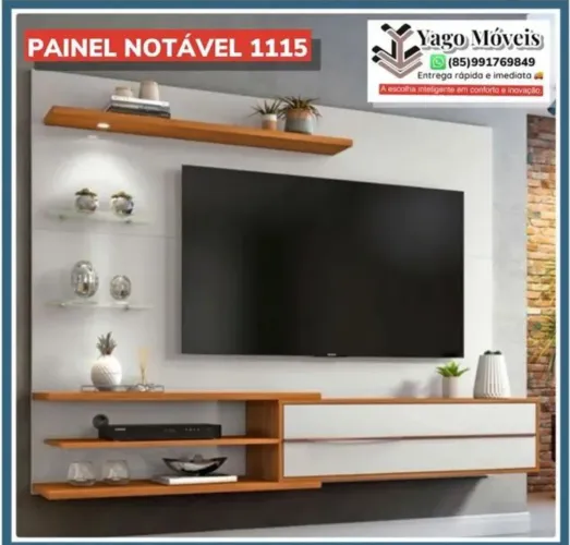 Painel suspenso com luminária prateleiras em vidro suporta TVs até 60 em promoção!