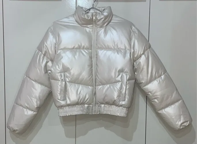 Jaqueta Puffer Branca Perolada