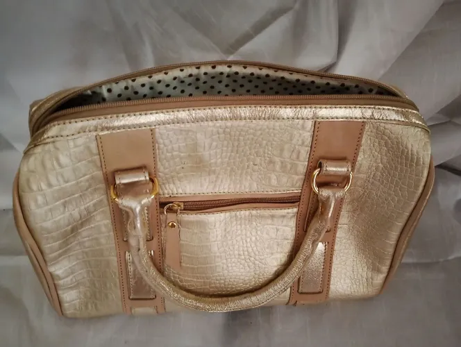 Bolsa couro croco dourada