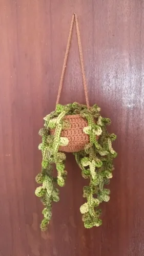 Planta Suculenta de Pendurar em Crochê (Decoração)