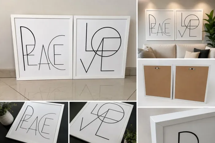 Kit Quadros Decorativos Modernos Peace Love - Decoração Sala/Quarto