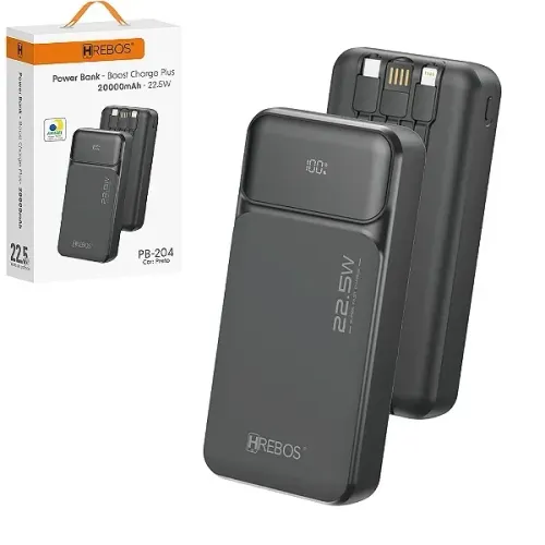 Carregador Portátil Power Bank 20.000mAh Turbo 22.5W, Preto - Hrebos