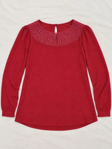 Blusa de Frio Vermelho Bordô com Gola Trabalhada