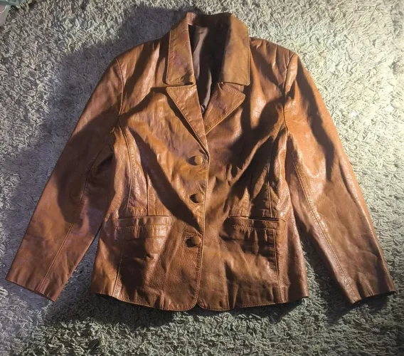Jaqueta blazer vintage em couro legítimo caramelo Tam M!